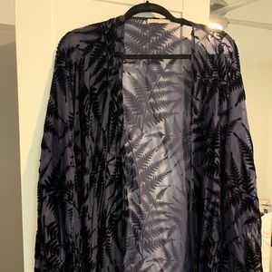 Unique navy kimono with velvet detail!